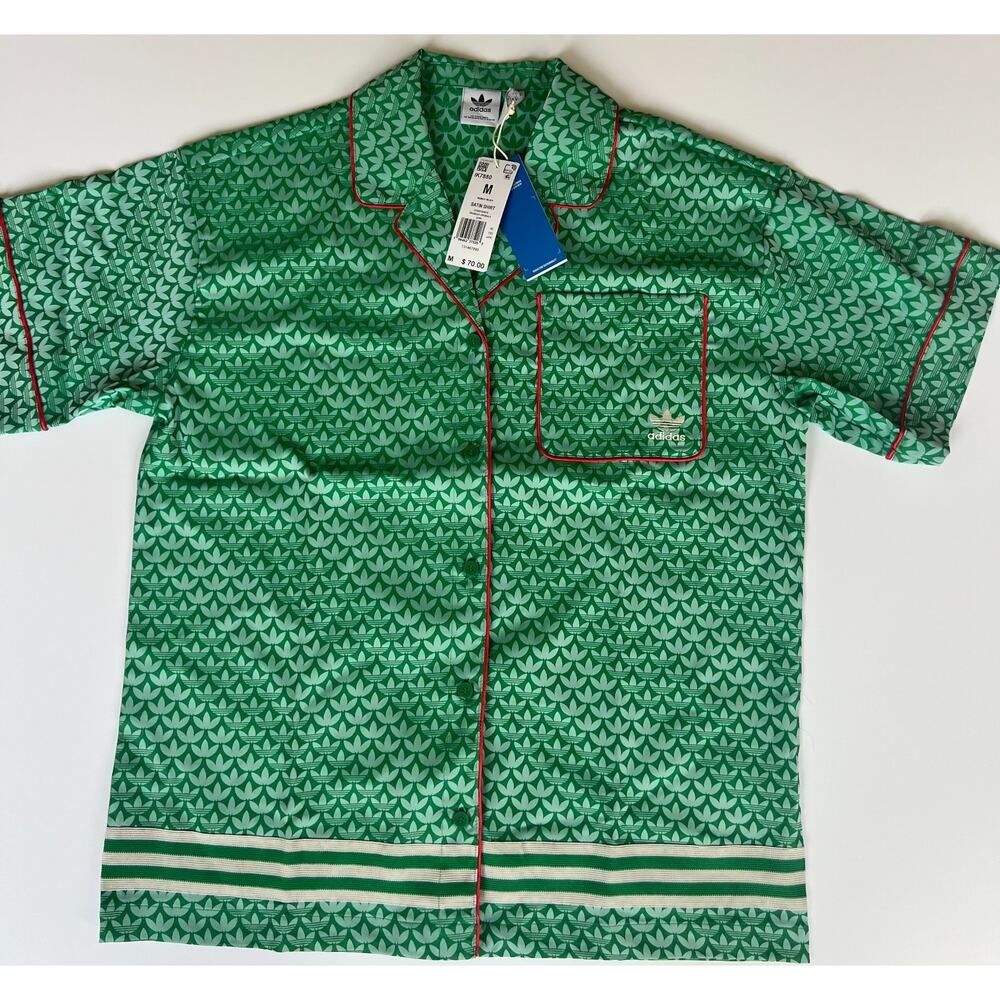 Adidas Adicolor 70s Satin Shirt IK7880 Green Women's Size M New - Picture 6 of 12